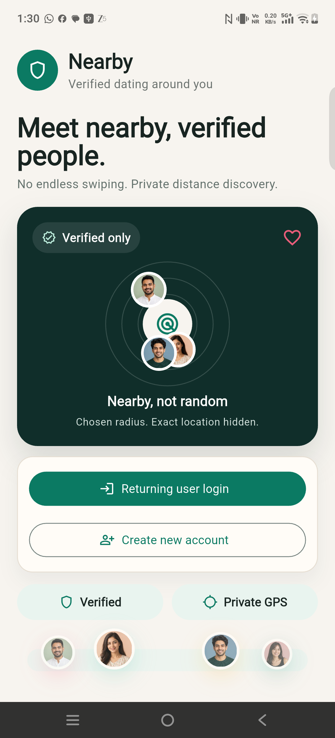 Nearby Android welcome screen